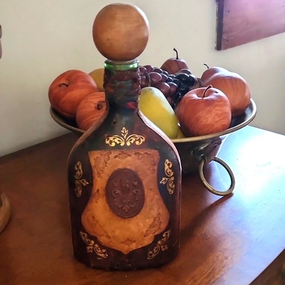 Other - Italian Mid-Century Handmade Hand-Tooled Gilt Leather Hand-Crafted Wine Decanter